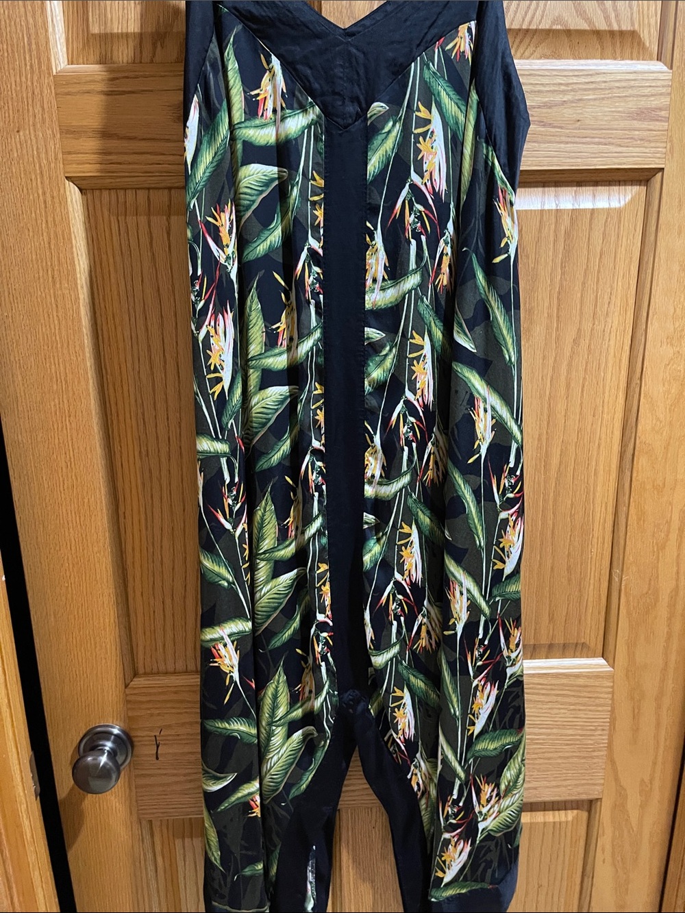 BCBGMaxAzria Black Tropical Leaf Midi Dress with Green & Yellow Accents